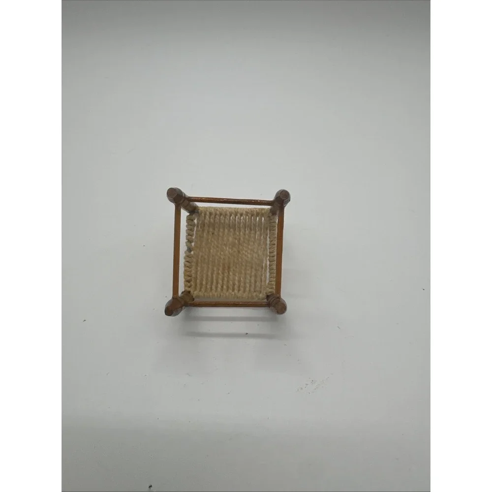VTG Miniature Wooden Chair Armless With Wicker Seat For Doll Houses Farmstyle